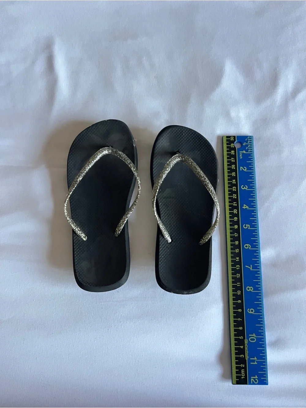 Black Glitter Flip Flops Sandals Slip On Summer Shoes Size Kids 1